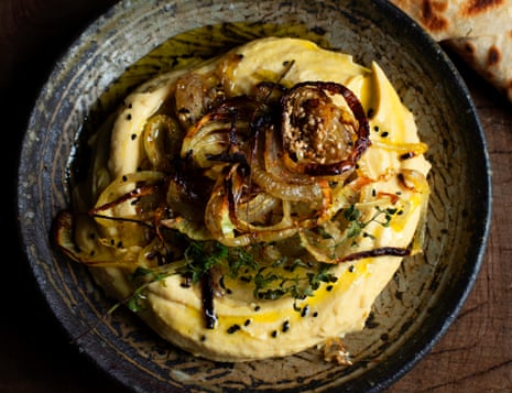 Gold standard: grilled onions, chickpea purée with za’atar and lemon oil.