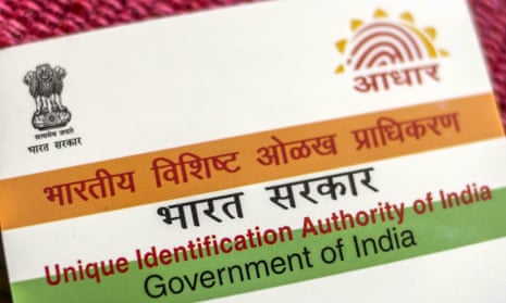 An Aadhaar biometric identity card issued by the UIDAI