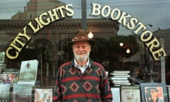 Lawrence Ferlinghetti, outside City Lights in San Francisco.