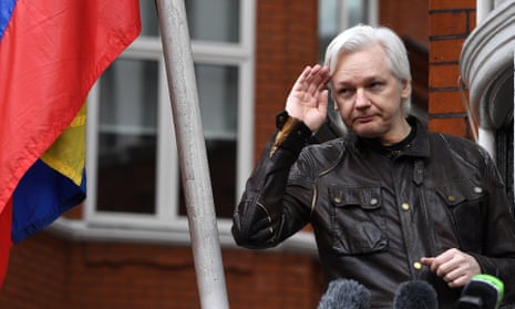 Julian Assange on the balcony of the Ecuadorian embassy in London in May 2017