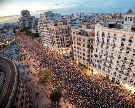 People take part in a protest against Regional President Carlos Mazón’s handling of the storm DANA in Valencia, Spain.