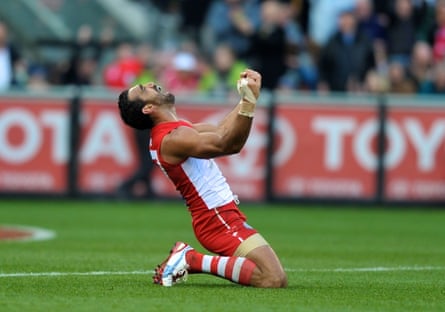 Adam Goodes, captain of the Sydney Swans, at the end of the 2012 AFL Grand Final at the MCG.
