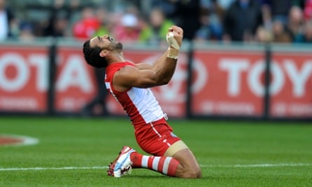 Adam Goodes at the end of the 2012 AFL Grand Final.