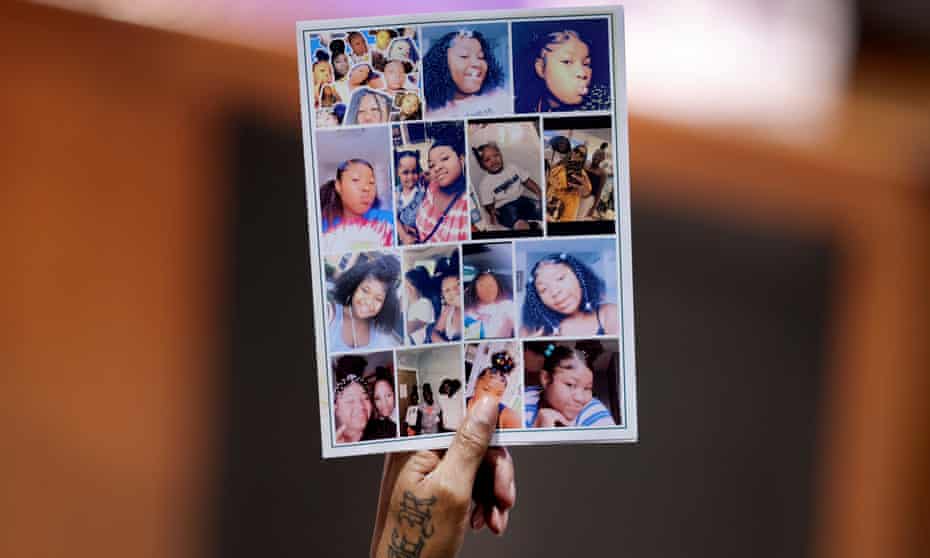 A mourner holds up a funeral program during services for Ma’Khia Bryant in Columbus, Ohio, on 30 April.