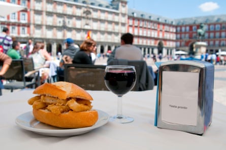 fried squid sandwich at a restaurant in Madrid, Spain