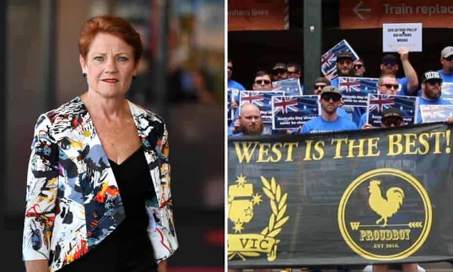 Composite: Pauline Hanson and the Proud Boys