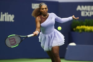 Serena Williams wearing an Abloh creation from the Queen collection during her semi-final US Open match at Flushing Meadows