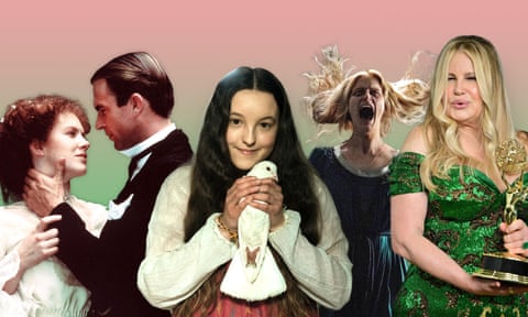 Composite image Sam Neill and Judy Davis from My Brilliant Career; Bella Ramsey in Catherine Called Birdy; Hannah Galway in Cabinet Of Curiosities; and Jennifer Coolidge with her Emmy for The White Lotus.