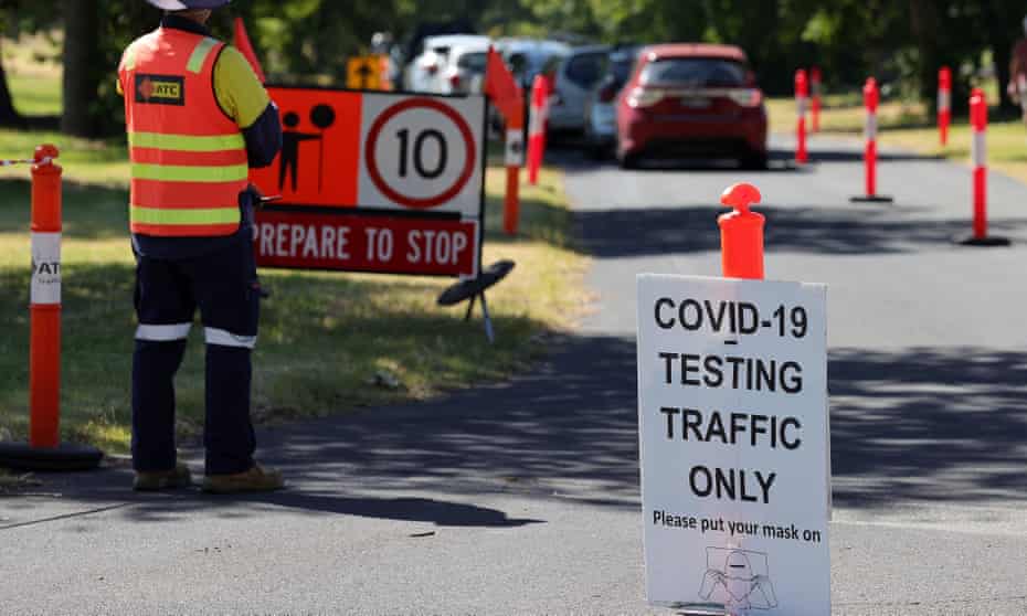 People queue at a Covid testing site in Melbourne