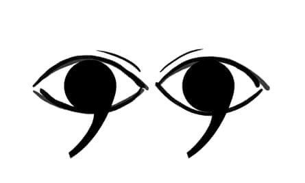 Illustration of a pair of eyes, with the pupils styled as a pair of quotation marks.