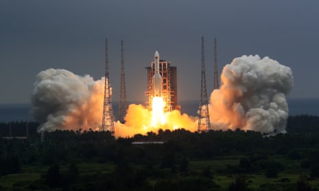 China Hainan Wenchang Space Station Core Module Launch - 29 Apr 2021<br>Mandatory Credit: Photo by Xinhua/REX/Shutterstock (11880254c)
The Long March-5B Y2 rocket, carrying the Tianhe module, blasts off from the Wenchang Spacecraft Launch Site in south China's Hainan Province, April 29, 2021. China on Thursday sent into space the core module of its space station, kicking off a series of key launch missions that aim to complete the construction of the station by the end of next year.
China Hainan Wenchang Space Station Core Module Launch - 29 Apr 2021