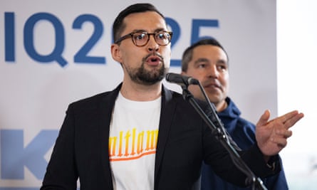 Múte B Egede speaking during a televised all-party political meeting in Nuuk.