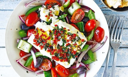Greek salad with vegan feta