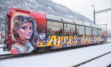 A specially converted and graffitied carriage on the Andermatt-to-Disentis train, which takes 70 minutes and calls at resorts including Sedrun, has become the Après Ski Train, with a bar and lounge. Rides are free to those with a lift pass (skiarena.ch)