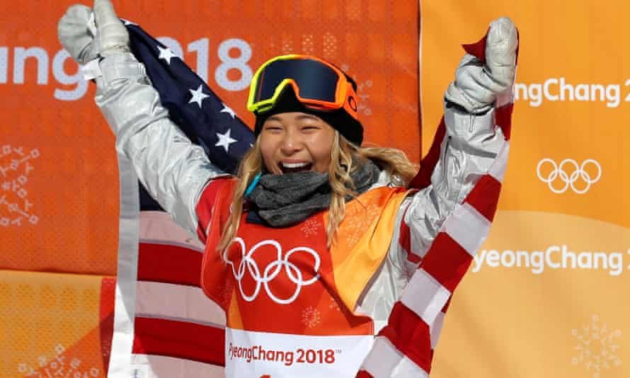 Chloe Kim celebrates her win in the halfpipe at the 2018 Pyeongchang Winter Games.
