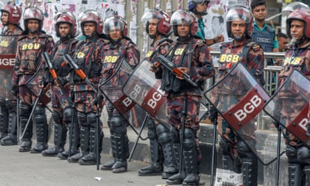 Border Guard Bangladesh stand guard in Dhaka.