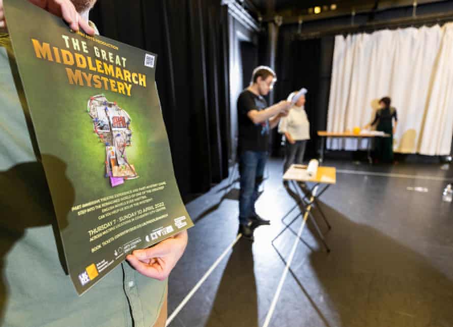 Immersive show turns Middlemarch into 1980s murder mystery | George Eliot 1 A poster for the immersive mystery is displayed during rehearsals at Warwick University.
