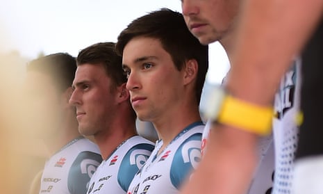 Bjorg Lambrecht, centre, pictured during the Lotto Soudal team presentation before the Tour of Poland.