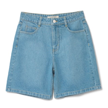 A pair of Nobody’s Child Mid Wash Denim Long Shorts on a white background