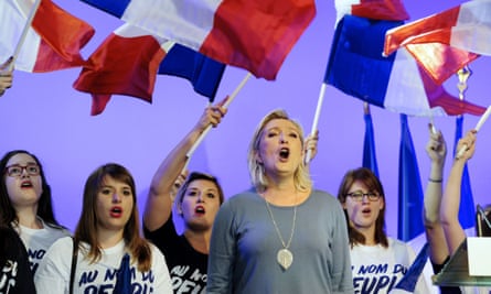 Marine le Pen with young FN supporters.