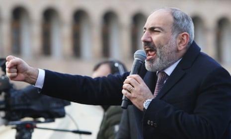 Nikol Pashinyan addresses a rally of his supporters at Republic Square in central Yerevan