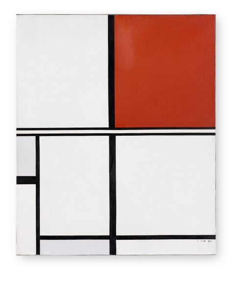 A Mondrian or a Marlow? … left, Moss’s White, Black, Red and Grey, 1932; right, Mondrian’s Composition (No 1) Gray-Red, 1935