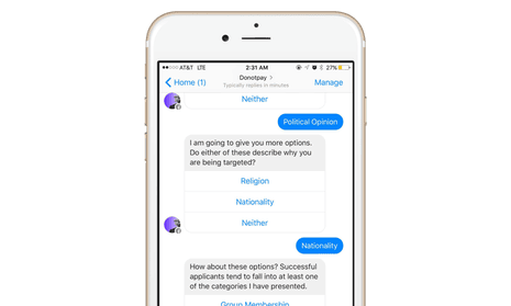 DoNotPay, a chatbot initially set up to challenge parking fines, can now help refugees submit asylum applications using Facebook Messenger.