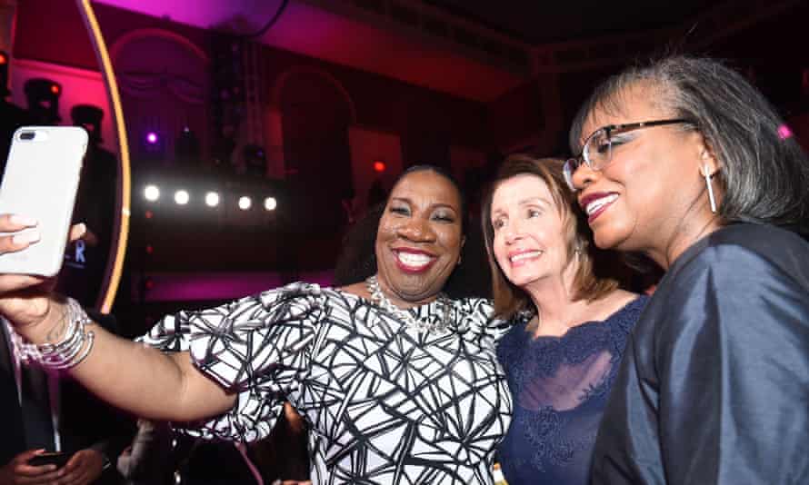 Hill with (from left) Tarana Burke and Nancy Pelosi at the VH1 Trailblazer Honors ceremony in 2019.