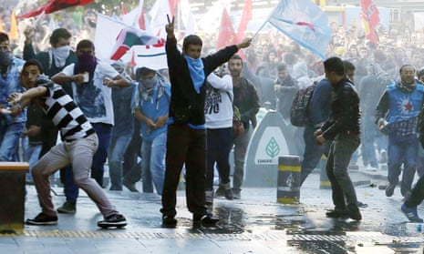 Protesters during a demonstration in Ankara in October 2014 against attacks launched by Islamic State insurgents targeting the Syrian city of Kobane.