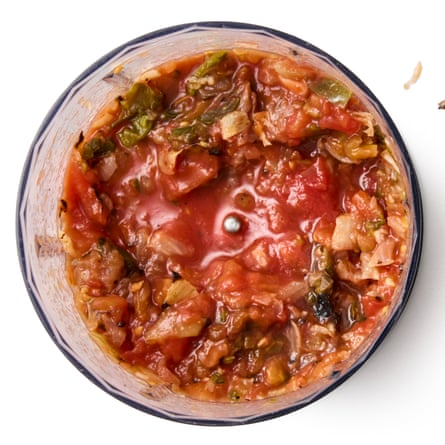 chunky salsa in a food processor bowl