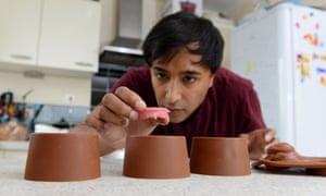 Pudding precision: Rhik furnishes his faux fondant with a frozen filling.