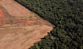 An aerial view shows deforestation near a forest on the border between Amazonia and Cerrado in Nova Xavantina, Mato Grosso state, Brazil
