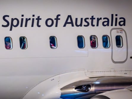Iranian women’s football team players on the tarmac in Sydney after being flown from the Gold Coast where they competed in the Women’s Asian Cup.