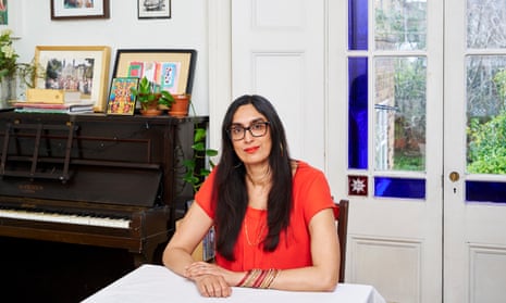 ‘Timeless Hindu traditions are woven through its pleats’: writer and academic Sheela Banerjee at home in London.