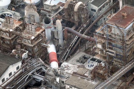 Damaged smokestack at Nippon Papper Industries Yatsushiro Mill