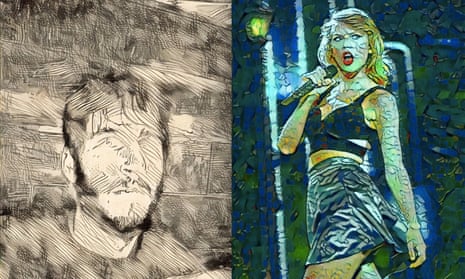 Alex Hern in the style of Rembrandt, and Taylor Swift in the Style of Picasso