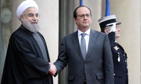 The Iranian president, Hassan Rouhani, meets French president François Hollande