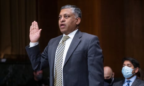 Rahul Gupta is sworn in before a Senate judiciary committee for his nomination hearing to be director of National Drug Control Policy on 14 September.