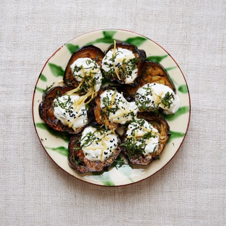 Sam & Sam Clark’s fried aubergine, chilli, yoghurt and mint meze.