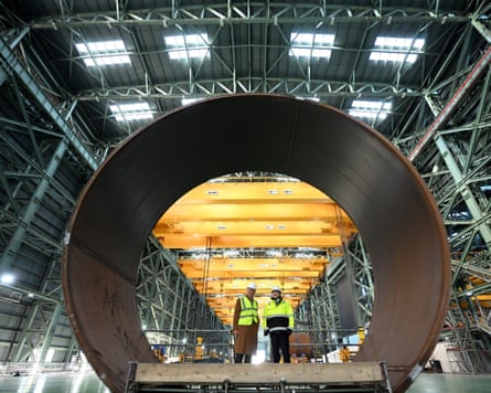 King Charles and the SeAH steel president, Joosung Lee, at the SeAH factory in Middlesbrough