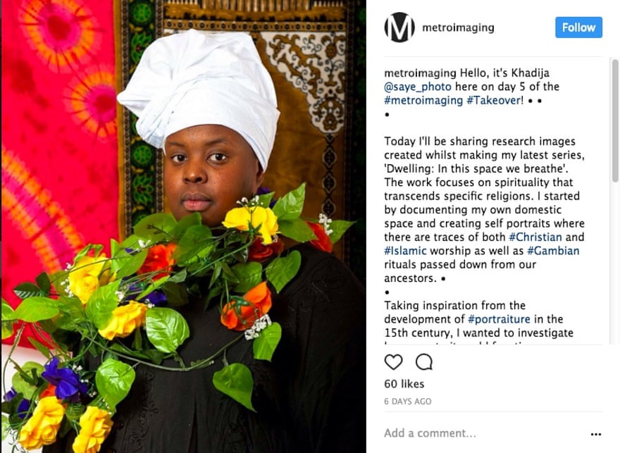 Self-portrait of Khadija Saye posted on Metro Imaging Instagram when she took it over from 6 to 11 June 2017.