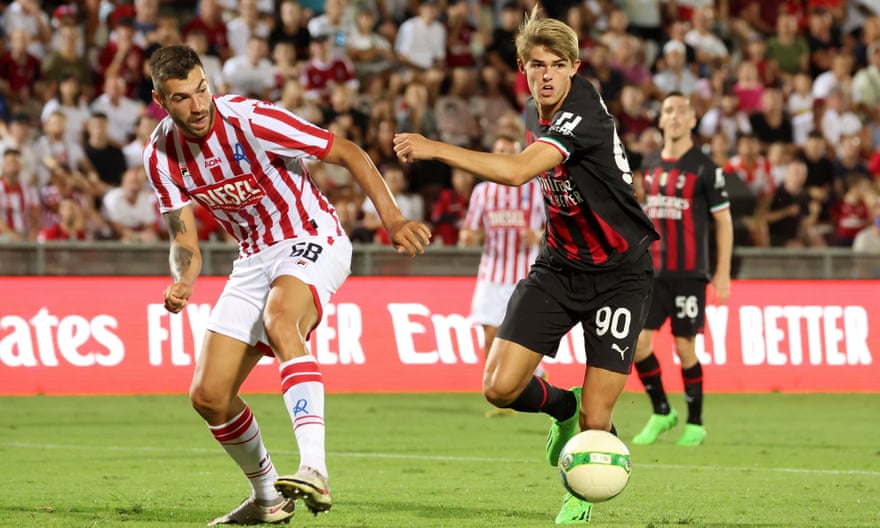 Milan's new signing Charles De Ketelaere pictured in a pre-season friendly against Vicenza.