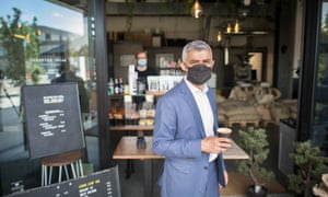 Sadiq Khan visiting a cafe in the Olympic Park earlier this month.