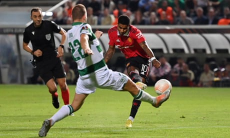Marcus Rashford scores his first goal, the equaliser against Omonia Nicosia