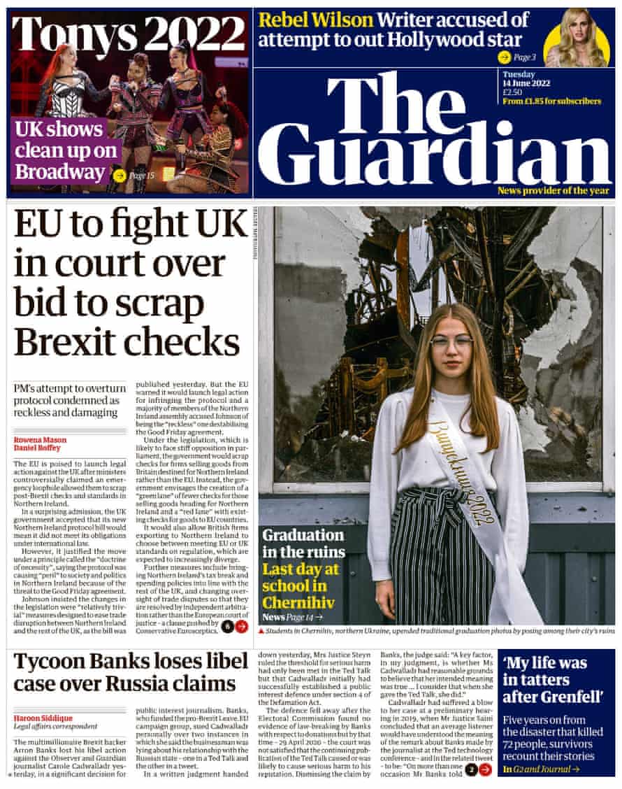 Guardian front page, 14 June 2022