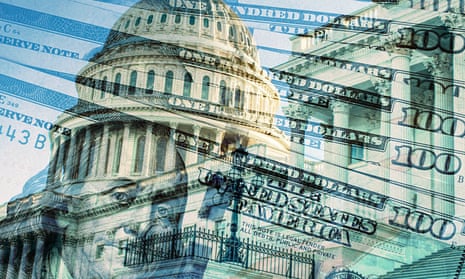 100 dollar bills overlaid on US Capitol