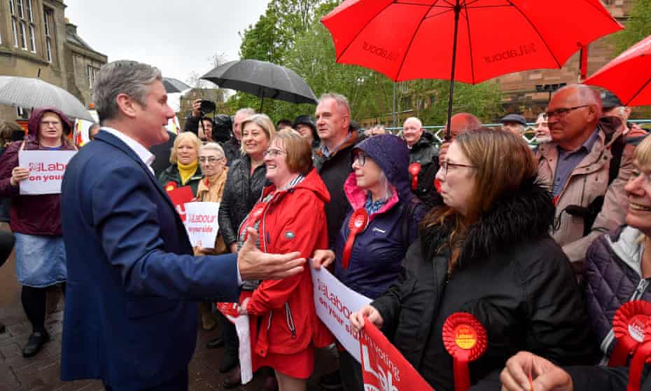 Keir Starmer congratulates winning councillors from Cumberland on 6 May, in Carlisle, England.