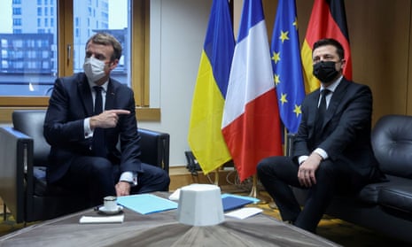 Emmanuel Macron meets Ukraine's President Volodymyr Zelenskiy as a part of a meeting between leaders of EU countries and the governments of the Eastern Partnership in December last year.