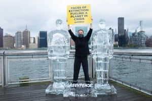 Activists from Greenpeace USA placed life-size sculptures of Donald Trump and Jair Bolsonaro on a pier facing the UN building, where the meeting was originally meant to take place