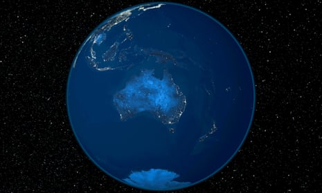 Satellite image of the Earth at night, centred on Australia.